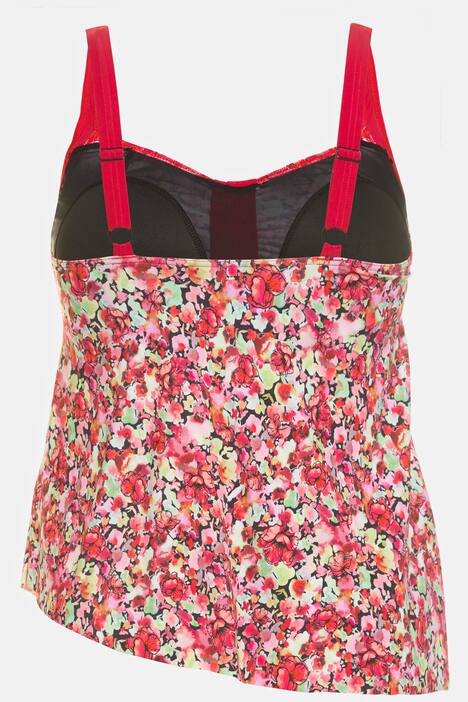 Tankini, kukkasia, pitkä yläosa, pehmustetut kupit
