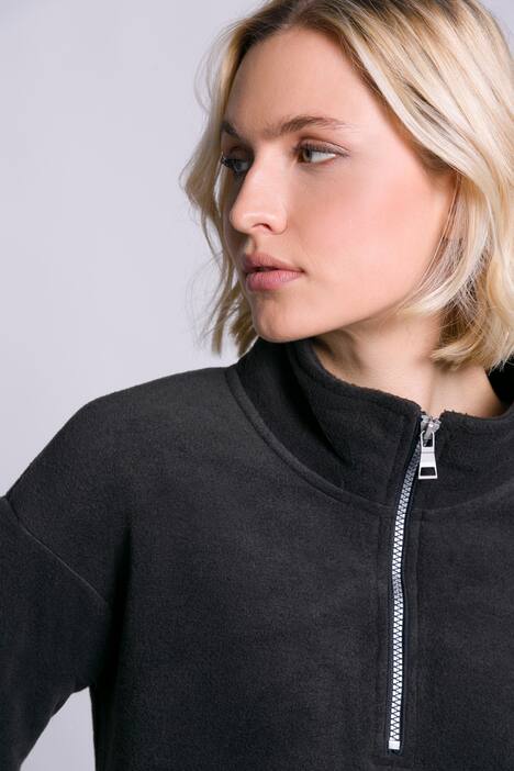Fleece-Sweatshirt, Stehkragen, Langarm, Taft-Saum, pflegeleicht