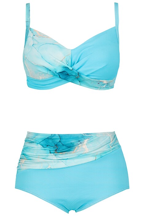 Bikiny, mramorový vzor, nařasené, měkké košíčky, vysoký pas