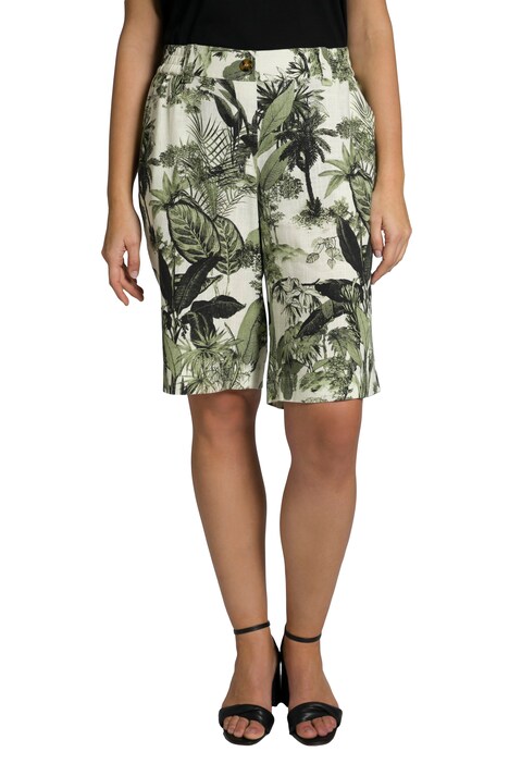 Bermudy Mary, Toile de Jouy, široké nohavice, lněná směs