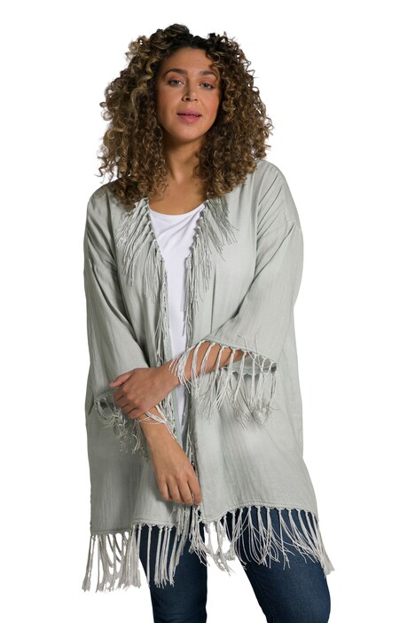 Halenkové kimono, třásně, oversize, 3/4 rukávy