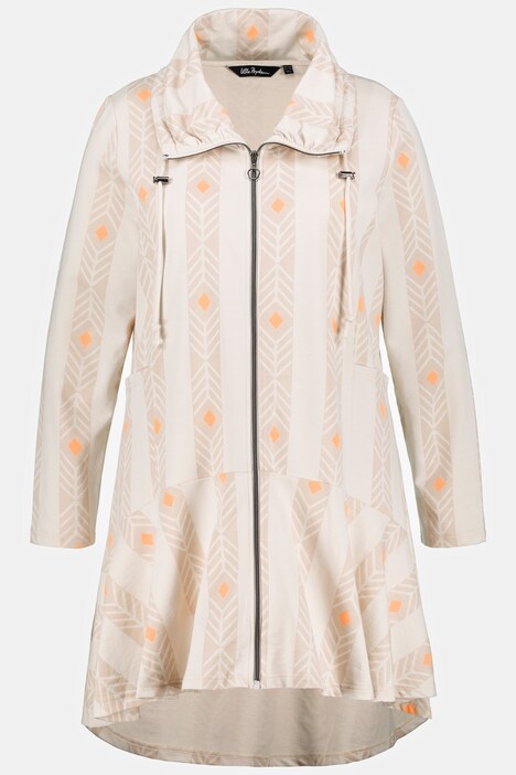Long-Sweatjacke, grafischer Druck, A-Linie, Stehkragen