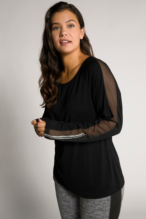 Maglia con inserto di mesh, stampa ad alta visibilità, scollo a girocollo e maniche lunghe