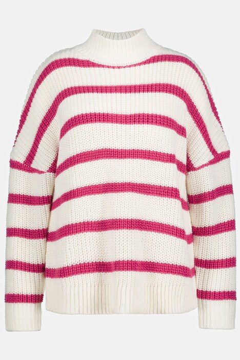 Jersey a rayas, sobredimensionado, cuello alto, manga larga