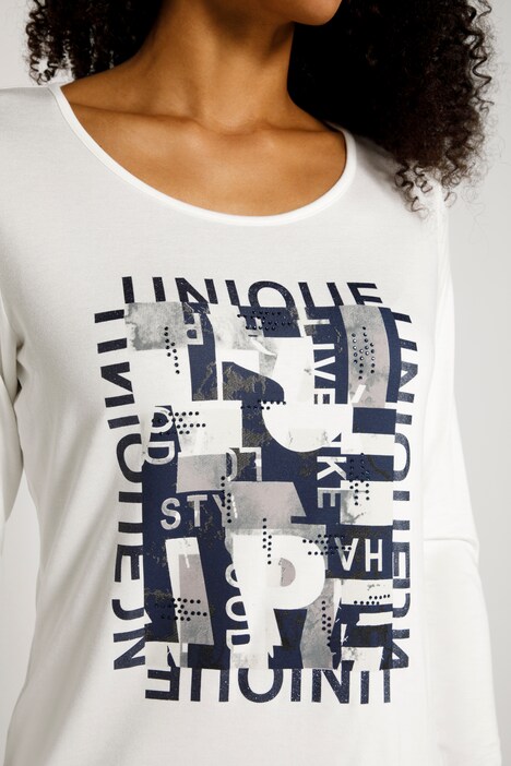 Shirt, Schriftdruck, Ziersteine, Rundhals, Langarm, hochwertige Viskose