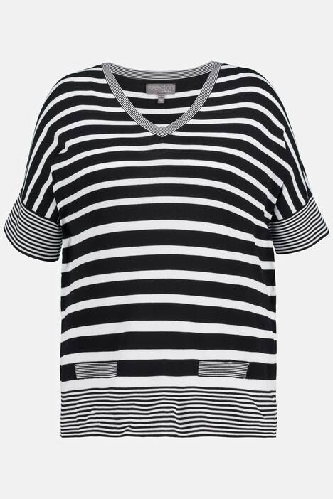 Pullover a righe dal taglio oversize con scollo a V e mezze maniche
