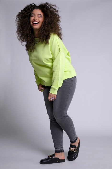 Skinny, taille haute, étroit, jean 5 poches, bas de jambes frangé