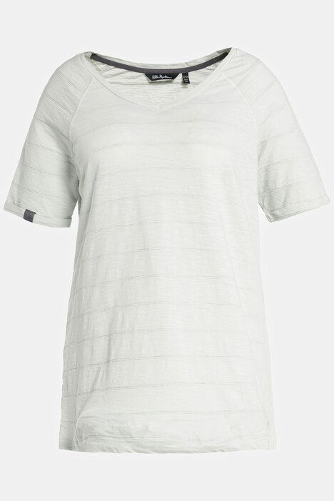 T-shirt con texture a righe, scollo a V e mezze maniche raglan