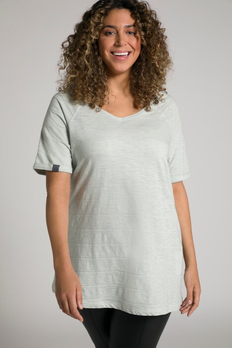 T-shirt con texture a righe, scollo a V e mezze maniche raglan