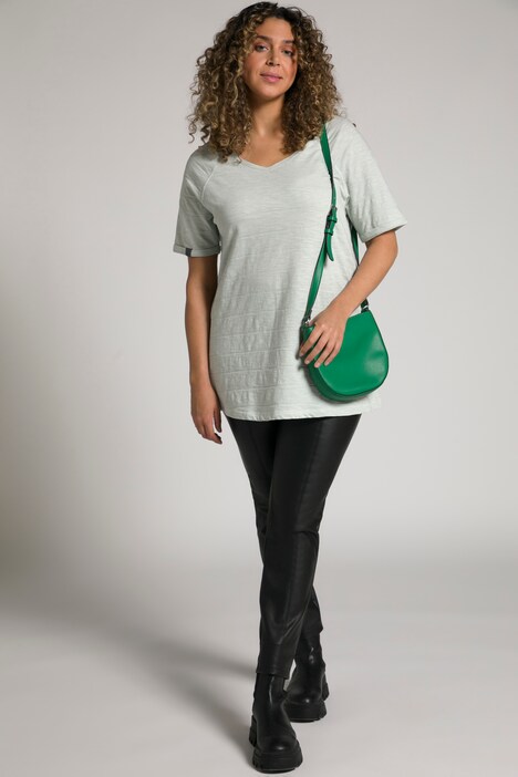 T-shirt con texture a righe, scollo a V e mezze maniche raglan