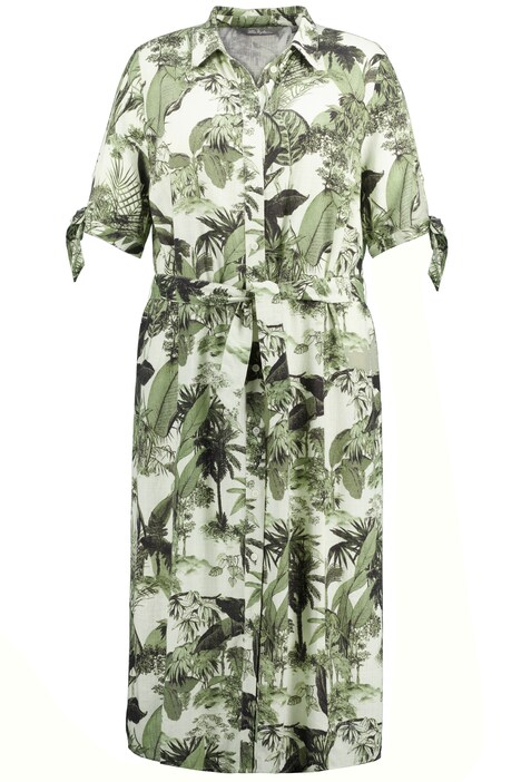 Midi šaty, Toile de Jouy, límeček, krátké rukávy, lněná směs