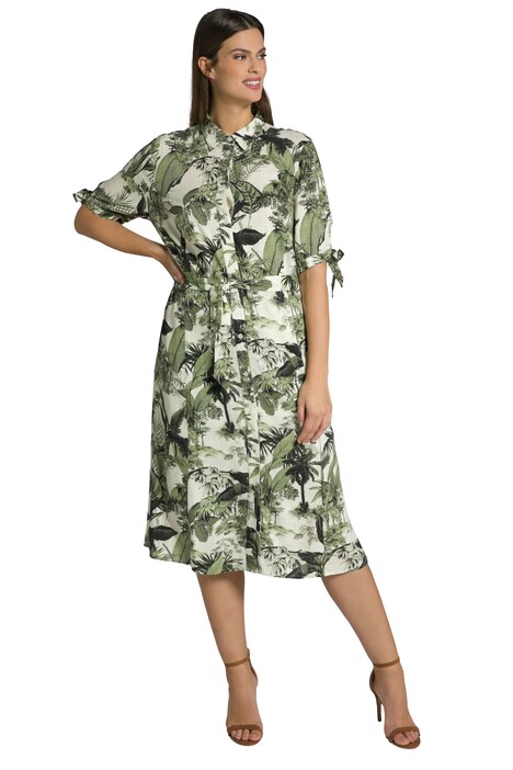 Midi šaty, Toile de Jouy, límeček, krátké rukávy, lněná směs