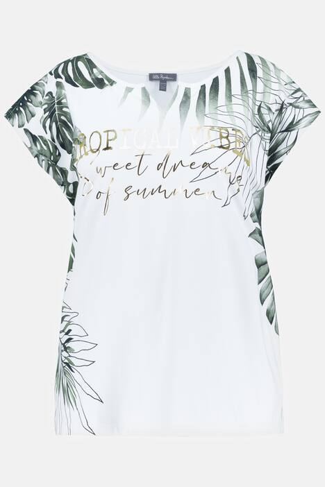 T-shirt, bladeren, oversized, boothals, korte mouwen