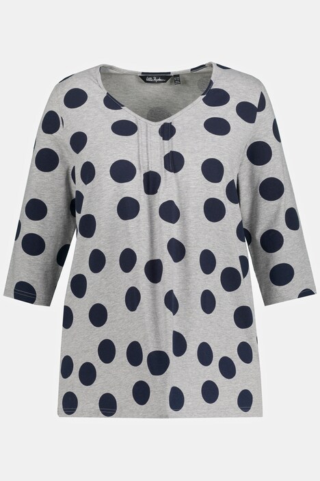 Dot Print Pintuck A-line Fit Stretch Tee