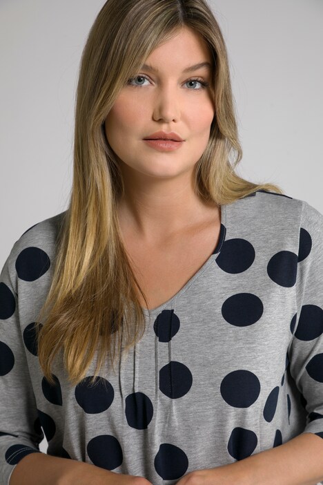 Dot Print Pintuck A-line Fit Stretch Tee