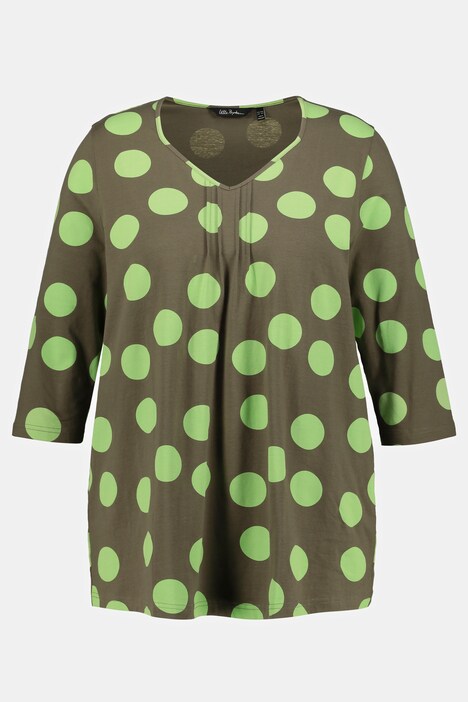 Dot Print Pintuck A-line Fit Stretch Tee
