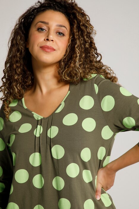 Dot Print Pintuck A-line Fit Stretch Tee