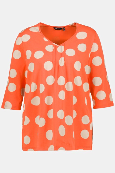 Dot Print Pintuck A-line Fit Stretch Tee