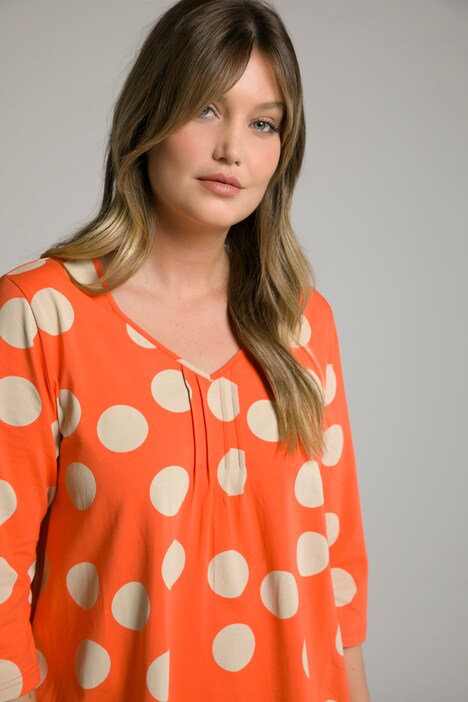 Dot Print Pintuck A-line Fit Stretch Tee