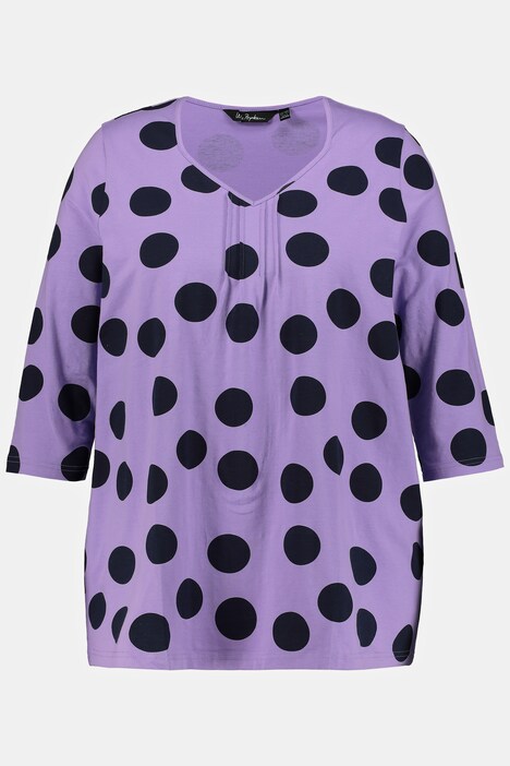 Dot Print Pintuck A-line Fit Stretch Tee