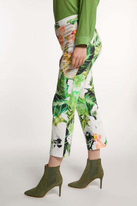 Tropical Orchid Print Bootleg Stretch Cotton Pants