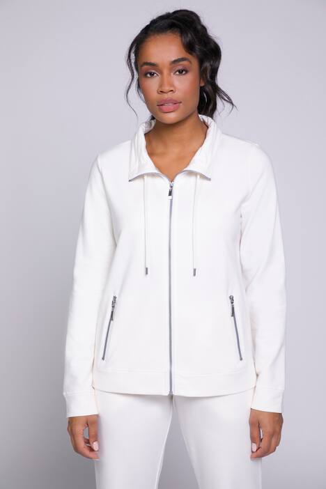 Sweatjacke, extraweich, Stehkragen, Bindeband, Zipper