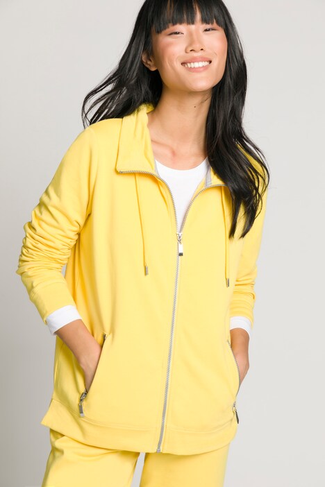 Sweatjacke, extraweich, Stehkragen, Bindeband, Zipper