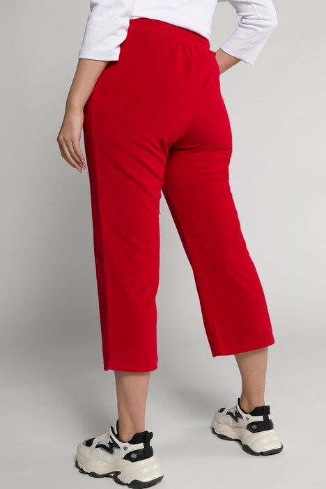 Terry Elastic Waist Wide Leg Cotton Knit Crop Pants
