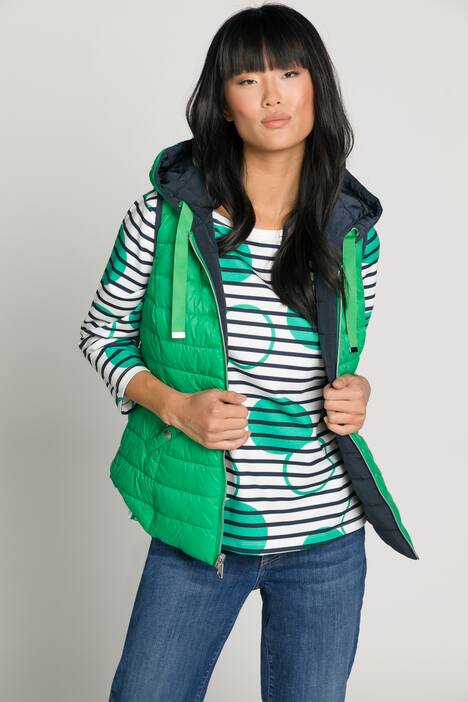 Wende-Steppweste, Kapuze, Zipper, ärmellos