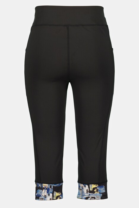 Brush Print Trim High Waist Mesh Pocket Capri Leggings