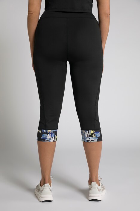 Brush Print Trim High Waist Mesh Pocket Capri Leggings
