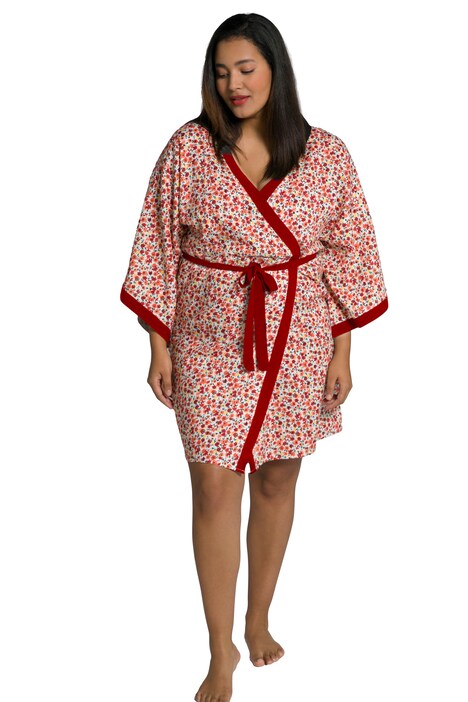 Kimono, květy, šálový límec, vázací pásek