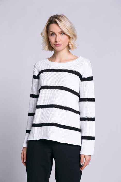 Pullover, Ringel, Oversized, Ajour, Rundhals, Langarm
