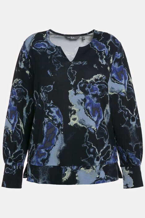 Sudadera, estampado de mármol, cuello de túnica, manga larga