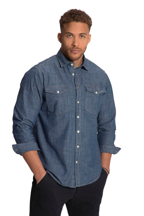 Džínová košile STHUGE, dlouhé rukávy, Modern Basic střih, Kent límeček, do 8XL