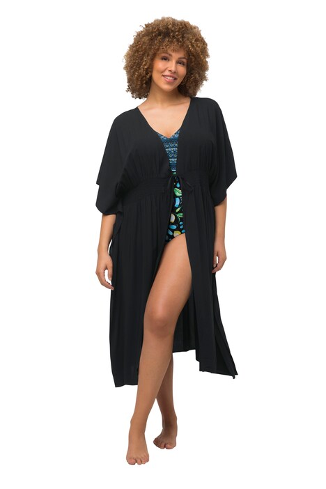Kaftan, laserový motiv motýla, mačkaná vsadka, krátké rukávy