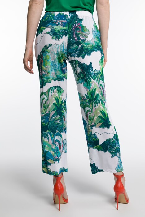 slinky broek, bedrukt, rechte pijpen, comfortabele band