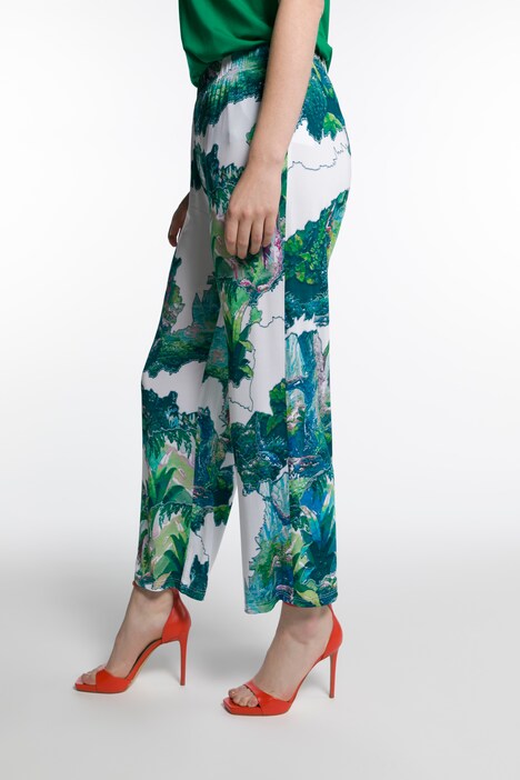 slinky broek, bedrukt, rechte pijpen, comfortabele band