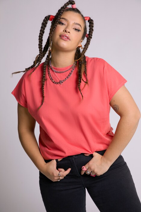 Camiseta de manga corta, oversized, cuello redondo