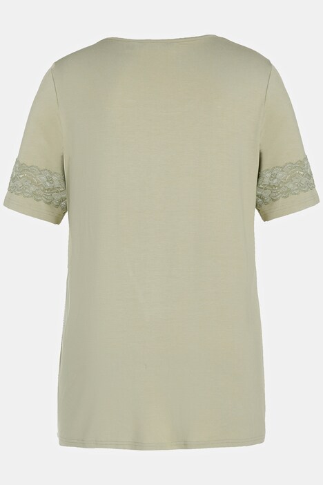 Pyjama, cachemire, dentelle, encolure ronde, manches courtes