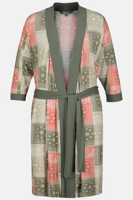 Kimono, imprimé patchwork, encolure V, manches 3/4