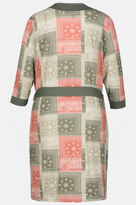 Kimono, imprimé patchwork, encolure V, manches 3/4