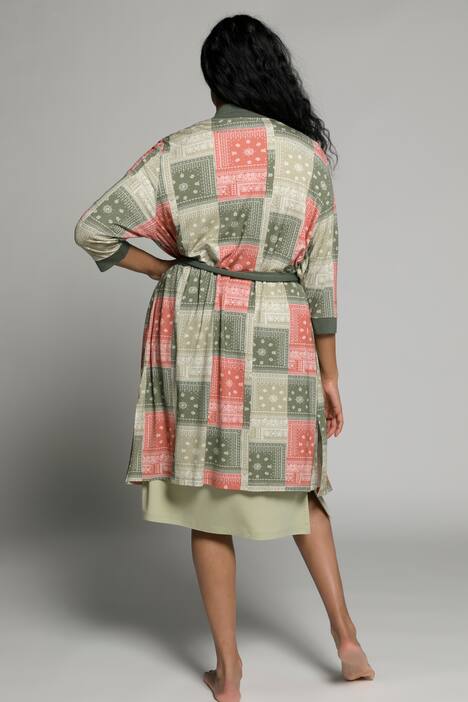 Kimono, imprimé patchwork, encolure V, manches 3/4