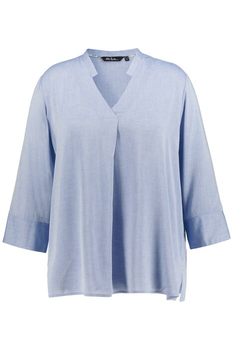 Halenka, stojáček, výstřih do V, 3/4 rukávy, Chambray