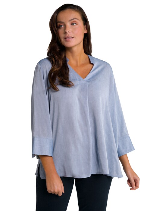 Halenka, stojáček, výstřih do V, 3/4 rukávy, Chambray