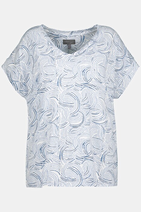 Swirl Graphic Print V-Neck Stretch Knit Top
