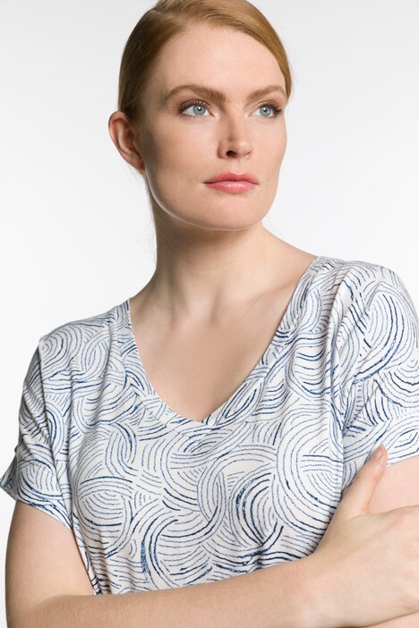 Swirl Graphic Print V-Neck Stretch Knit Top