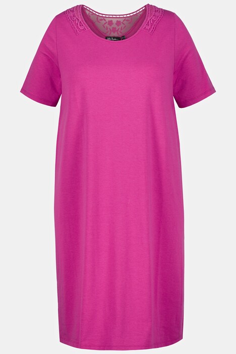 Chemise de nuit, broderie en dentelle, manches courtes
