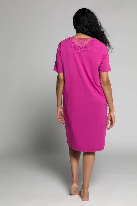 Chemise de nuit, broderie en dentelle, manches courtes