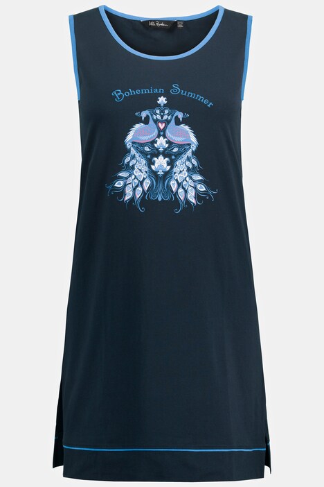 Maglia dal taglio lungo e smanicato con design con pavone, ricamo e scollo a girocollo